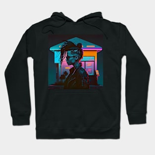 cyberpunk girl neon color portrait Hoodie